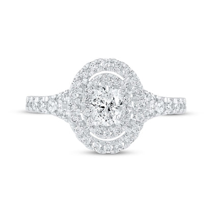 1 CT. T.W. Oval Lab-Grown Diamond Double Halo Split-Shank Ring (14K White Gold)