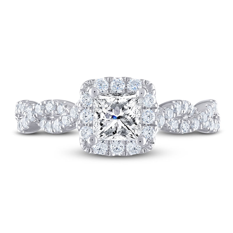 1-1/6 CT. T.W. Princess-Cut Lab-Grown Diamond Twisted Halo Ring (14K White Gold)