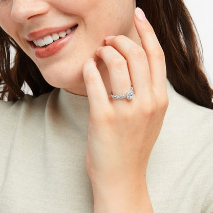 1-1/6 CT. T.W. Princess-Cut Lab-Grown Diamond Twisted Halo Ring (14K White Gold)