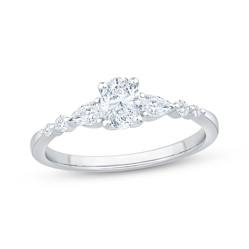 5/8 CT. T.W. Oval and Pear Three-Stone Lab-Grown Diamond Ring (14K Rose Gold)