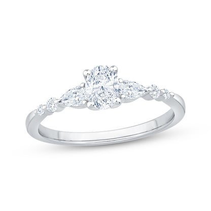 5/8 CT. T.W. Oval and Pear Three-Stone Lab-Grown Diamond Ring (14K Rose Gold)