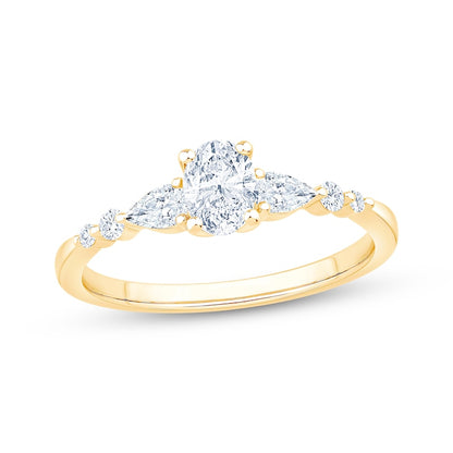 5/8 CT. T.W. Oval and Pear Three-Stone Lab-Grown Diamond Ring (14K Rose Gold)