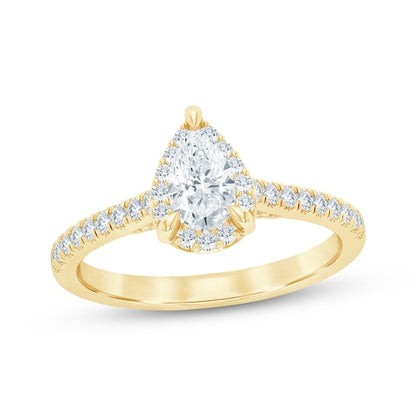 3/4 CT. T.W. Pear-Shaped Lab-Grown Diamond Halo Ring (14K Yellow Gold)