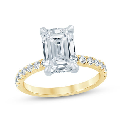 3-1/2 CT. T.W. Emerald-Cut Lab-Grown Diamond Bow Accent Ring (14K Yellow Gold)