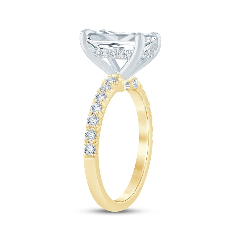 3-1/2 CT. T.W. Emerald-Cut Lab-Grown Diamond Bow Accent Ring (14K Yellow Gold)