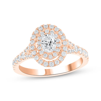 1 CT. T.W. Oval Lab-Grown Diamond Double Halo Split-Shank Ring (14K White Gold)