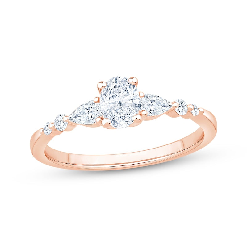5/8 CT. T.W. Oval and Pear Three-Stone Lab-Grown Diamond Ring (14K Rose Gold)