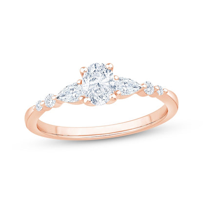 5/8 CT. T.W. Oval and Pear Three-Stone Lab-Grown Diamond Ring (14K Rose Gold)