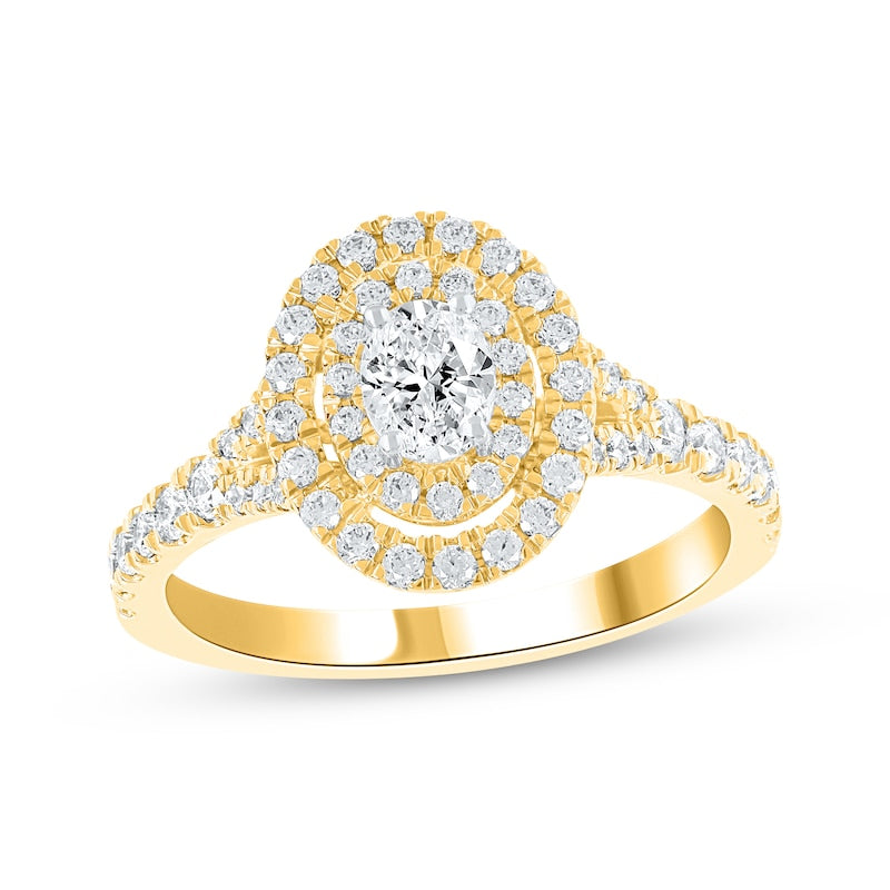 1 CT. T.W. Oval Lab-Grown Diamond Double Halo Split-Shank Ring (14K White Gold)
