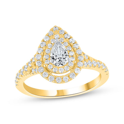 1 CT. T.W. Pear-Shaped Lab-Grown Diamond Double Halo Split-Shank Ring (14K Rose Gold)