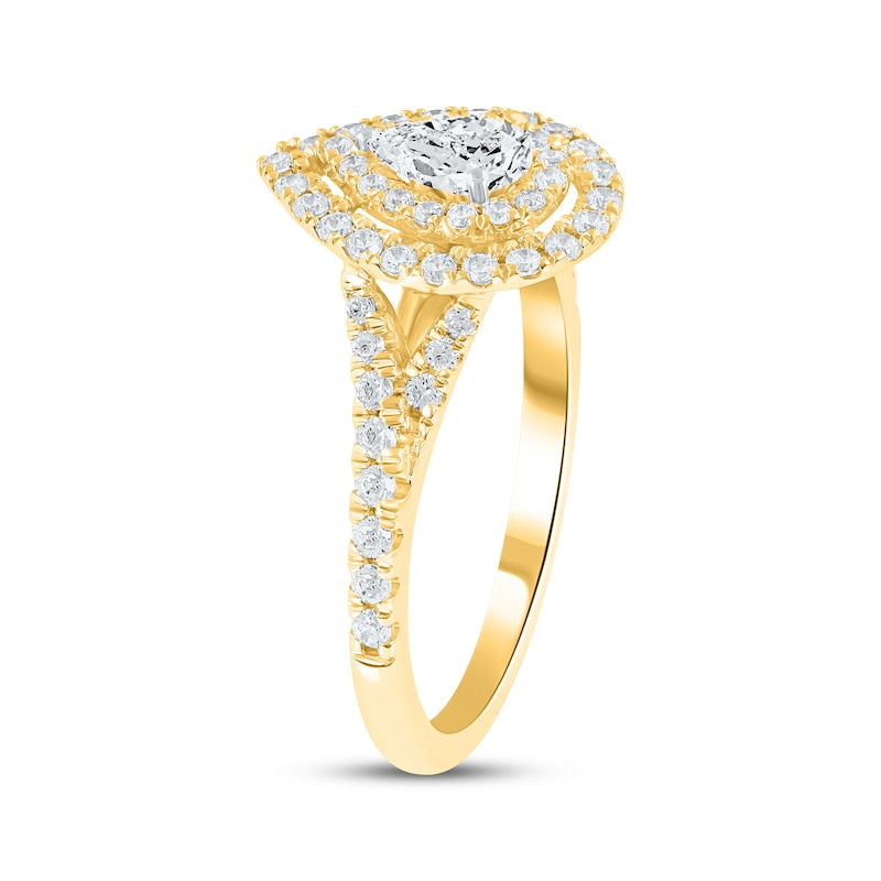 1 CT. T.W. Pear-Shaped Lab-Grown Diamond Double Halo Split-Shank Ring (14K Rose Gold)