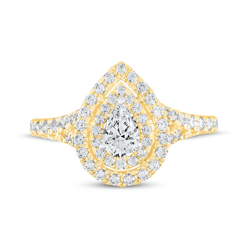 1 CT. T.W. Pear-Shaped Lab-Grown Diamond Double Halo Split-Shank Ring (14K Rose Gold)