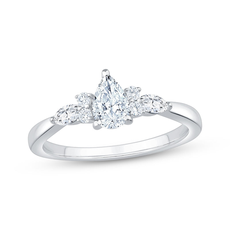 3/4 CT. T.W. Pear-Shaped Lab-Grown Diamond Vintage Accent Ring (14K Rose Gold)