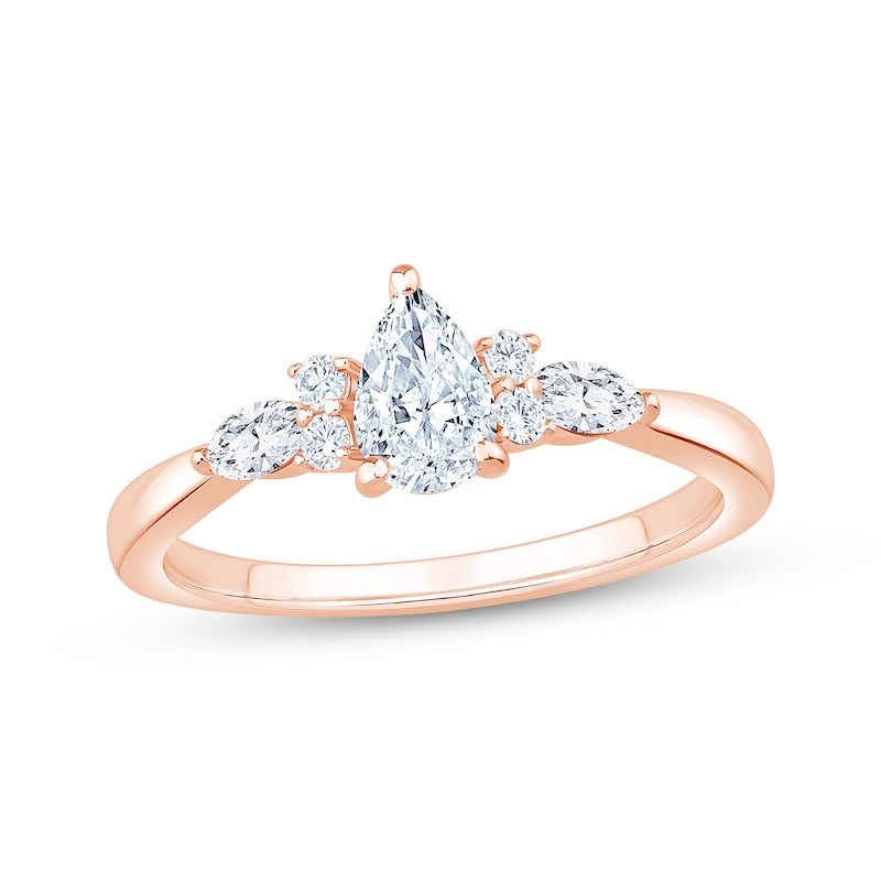 3/4 CT. T.W. Pear-Shaped Lab-Grown Diamond Vintage Accent Ring (14K Rose Gold)
