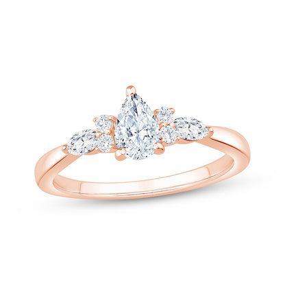 3/4 CT. T.W. Pear-Shaped Lab-Grown Diamond Vintage Accent Ring (14K Rose Gold)