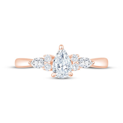 3/4 CT. T.W. Pear-Shaped Lab-Grown Diamond Vintage Accent Ring (14K Rose Gold)