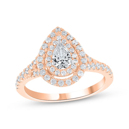 1 CT. T.W. Pear-Shaped Lab-Grown Diamond Double Halo Split-Shank Ring (14K Rose Gold)