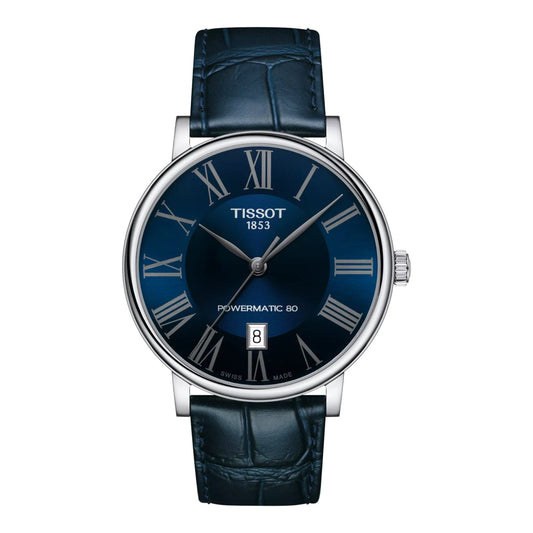 Tissot Carson Powermatic 80 Blue Dial Automatic Watch with Leather Strap T122.407.16.043.00