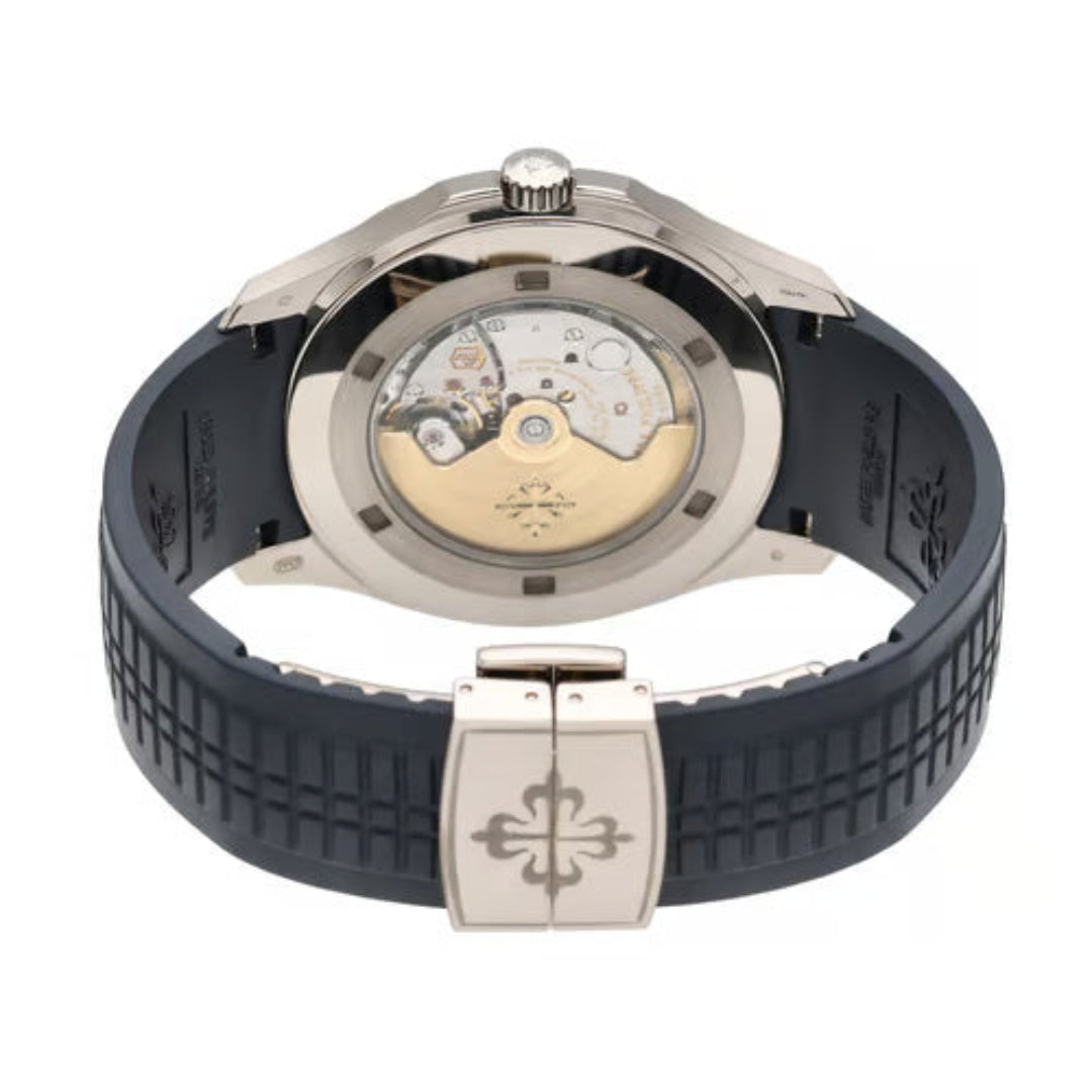 Watch with blue strap and silver clasp on a white background