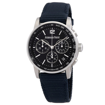 Audemars Piguet CODE 11.59 Chronograph Automatic Black Dial 18kt White Gold Blue Leather Strap Men’s Watch 26393BC.OO.A002CR.01