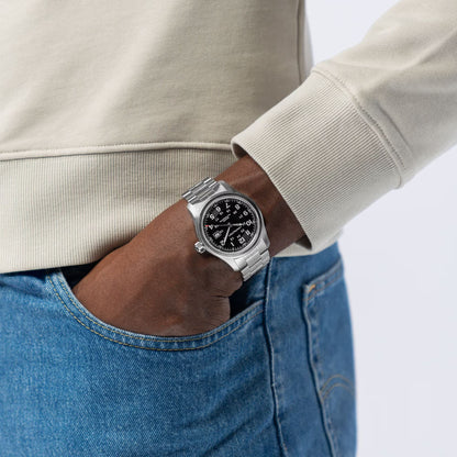 Hamilton Khaki Field Automatic Black Dial 42mm Men’s Watch H70515137 – Brushed Stainless Steel Bracelet, Date Display, Calibre H-10, 80-Hour Power Reserve, 100M Water Resistance