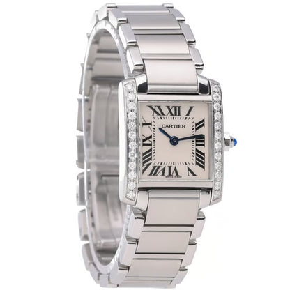 Silver Cartier watch on a white background
