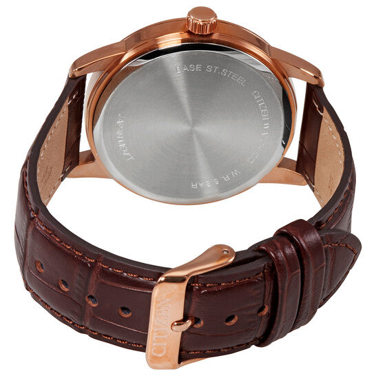 Citizen Quartz Moonphase Silver Dial Men’s Watch AK5003-05A – 42mm Rose Gold-Tone Stainless Steel Case, Brown Leather Strap, Moonphase Display, 50M Water Resistance | Luxero Exclusive