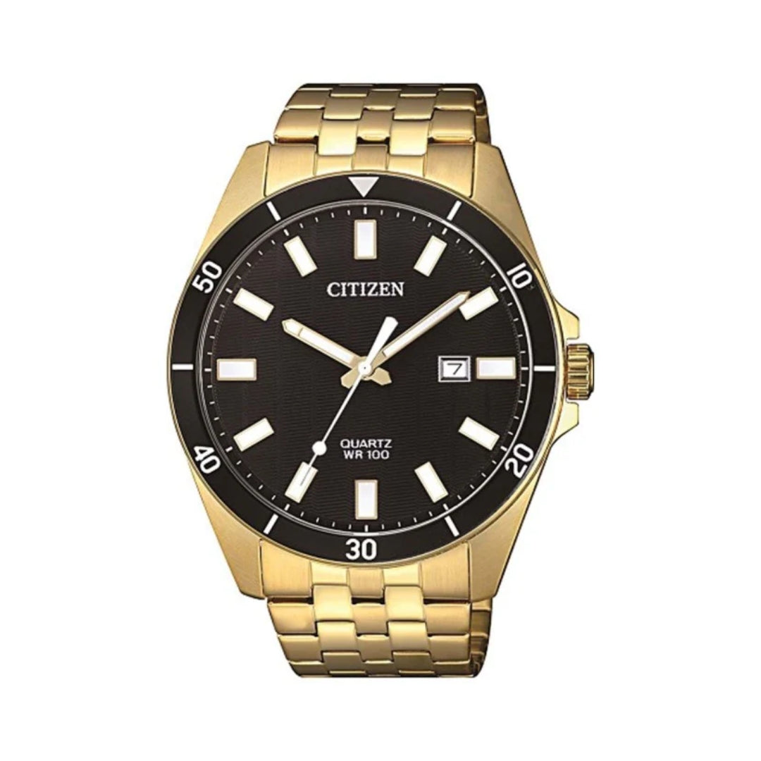 Citizen Quartz BI5052-59E – Men's Gold-Tone Stainless Steel Bracelet Watch with Black Dial & Sapphire Crystal
