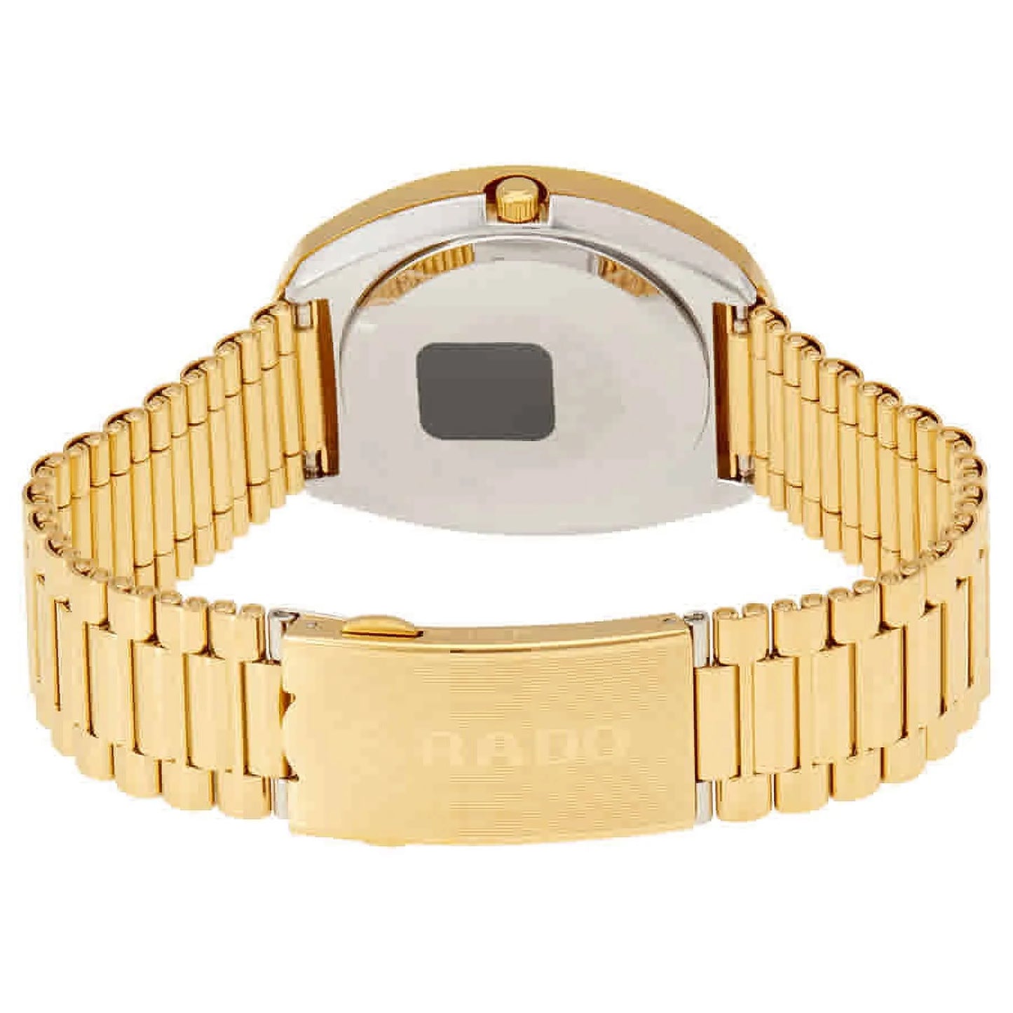 Rado R12304313 Men’s Dress Watch – 35mm Yellow Gold CVD Stainless Steel Case & Bracelet, Black Dial with Diamond Markers, Quartz, Day-Date, 30M WR