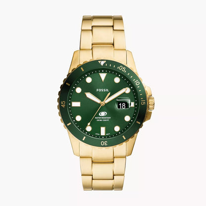 Fossil Blue Dive Quartz Men’s Watch FS6030 – 42mm Green Dial, Gold-Tone Stainless Steel Bracelet, Green Bezel, Date Display, 100M Water Resistance