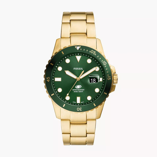 Fossil Blue Dive Quartz Men’s Watch FS6030 – 42mm Green Dial, Gold-Tone Stainless Steel Bracelet, Green Bezel, Date Display, 100M Water Resistance