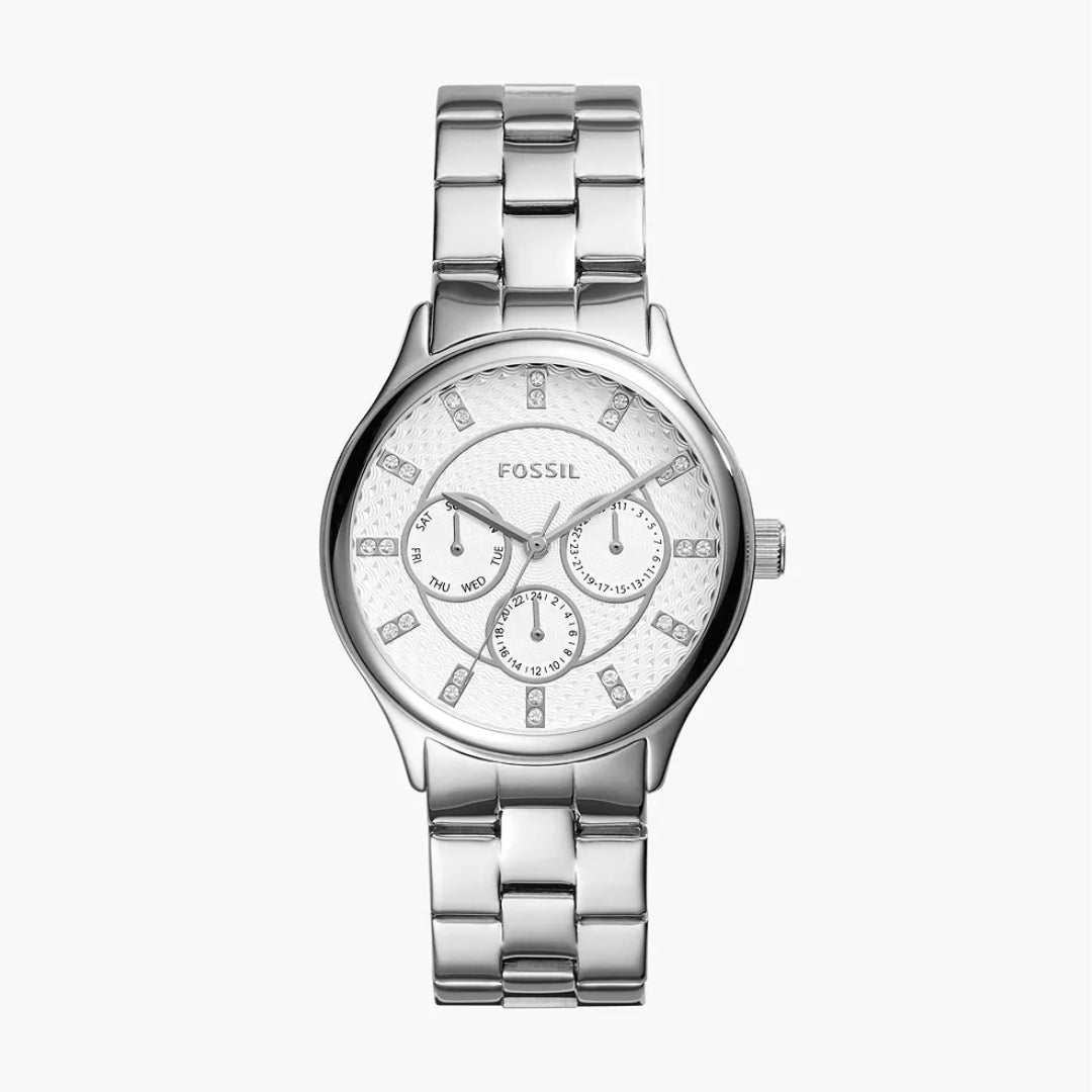 Fossil Modern Sophisticate Quartz Silver Dial Ladies Watch BQ1560 – Stainless Steel Bracelet with Crystal-Set Index