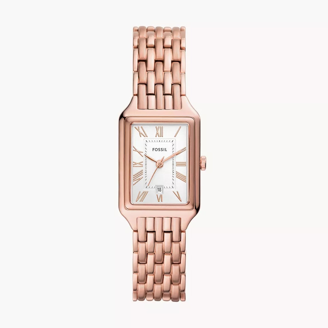 Fossil Raquel ES5271 – Women's Quartz Watch, White Dial, Rose Gold-Tone Bezel, Gold-Tone Stainless Steel Bracelet, 23mm, 50M Water Resistance