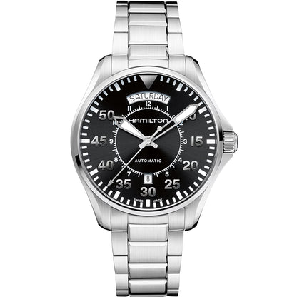 Hamilton Khaki Aviation Pilot Day Date Automatic Black Dial 42mm Men’s Watch H64615135 – Stainless Steel Bracelet, Calibre H-40, 80-Hour Power Reserve, 100M WR