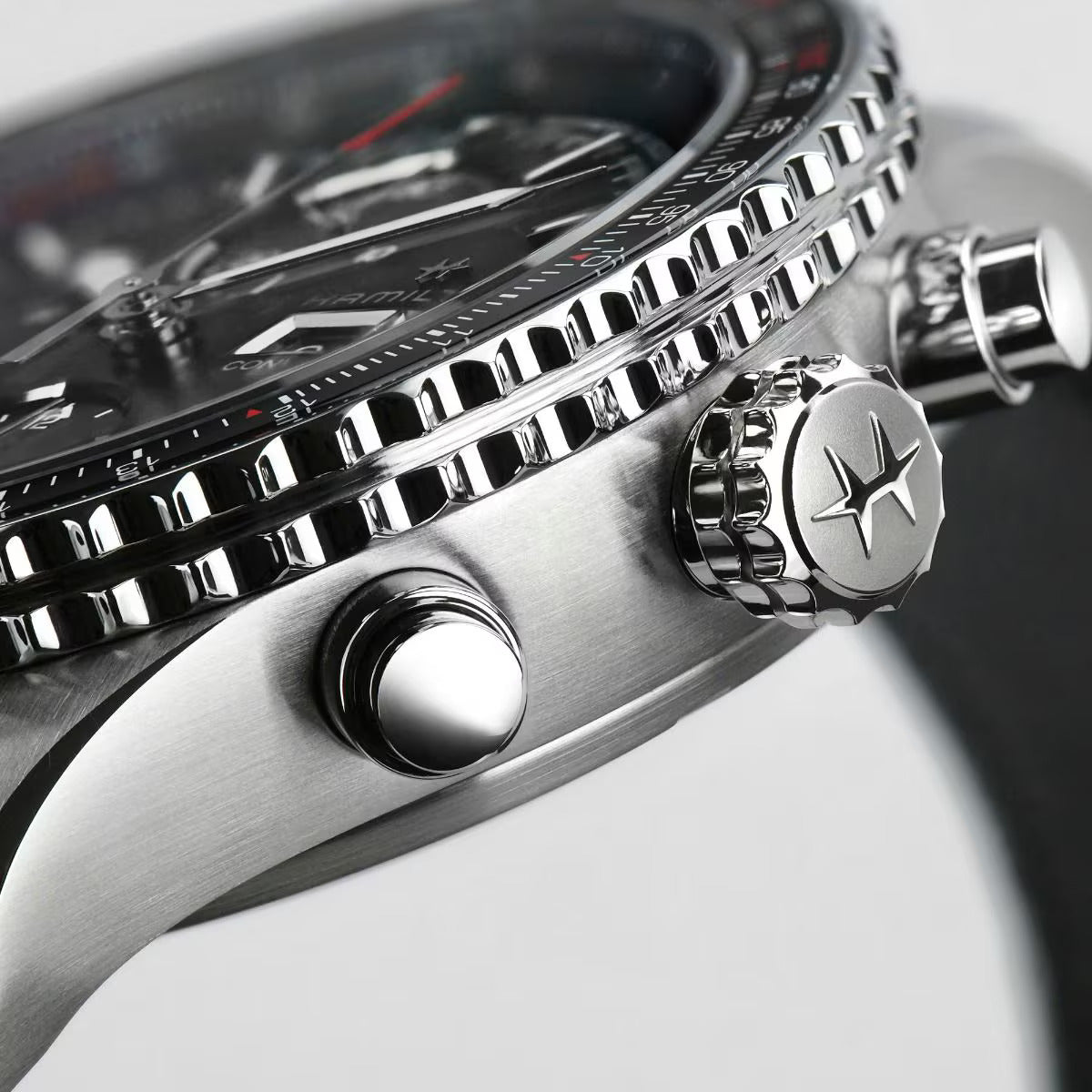 Hamilton H76726530 – Men's Aviation Chronograph Watch, 44mm Stainless Steel with Black Dial, Brown Leather Strap