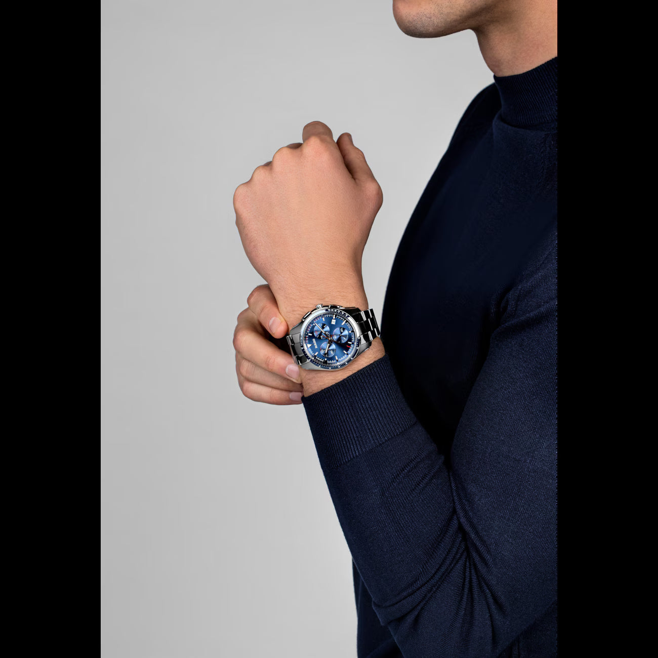 Rado R32259203 – Men's HyperChrome Chronograph, 44mm Stainless Steel, Blue Dial, Ceramic Bezel, Quartz, 100M WR