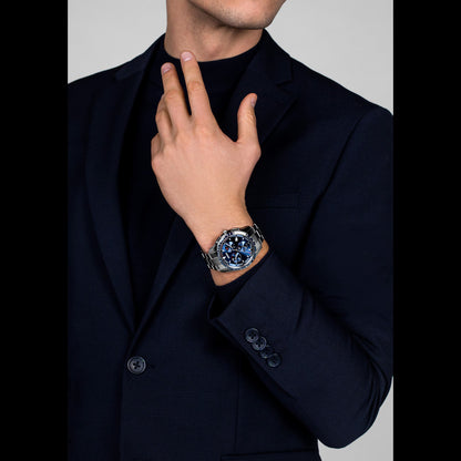 Rado R32259203 – Men's HyperChrome Chronograph, 44mm Stainless Steel, Blue Dial, Ceramic Bezel, Quartz, 100M WR