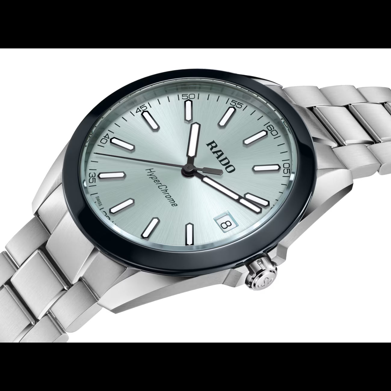 Rado R32280213 – Men's HyperChrome Quartz Watch, 41.5mm Stainless Steel, Ice Blue Dial, Ceramic Bezel, 150M WR