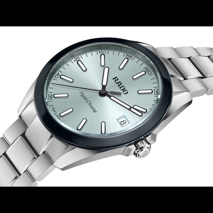 Rado R32280213 – Men's HyperChrome Quartz Watch, 41.5mm Stainless Steel, Ice Blue Dial, Ceramic Bezel, 150M WR