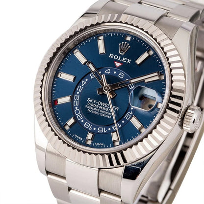 Rolex Sky-Dweller Blue Dial Fluted Bezel White Gold Stainless Steel Watch 326934BLSO