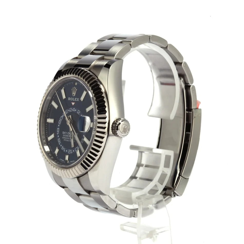 Rolex Sky-Dweller Blue Dial Fluted Bezel White Gold Stainless Steel Watch 326934BLSO