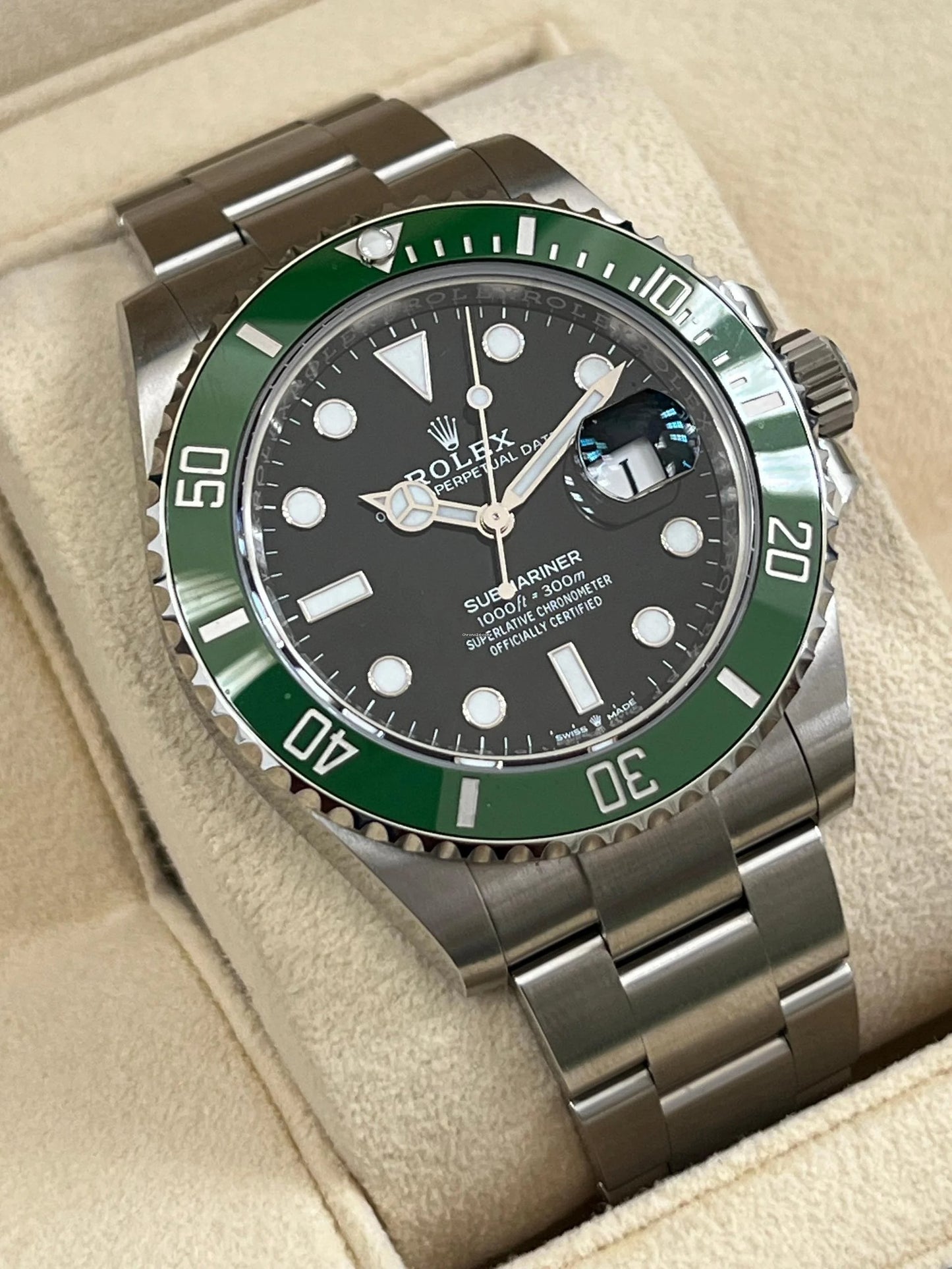 Rolex Submariner “Kermit” M126610LV Men’s 41mm Stainless Steel Automatic Dive Watch – Black Dial, Green Ceramic Bezel