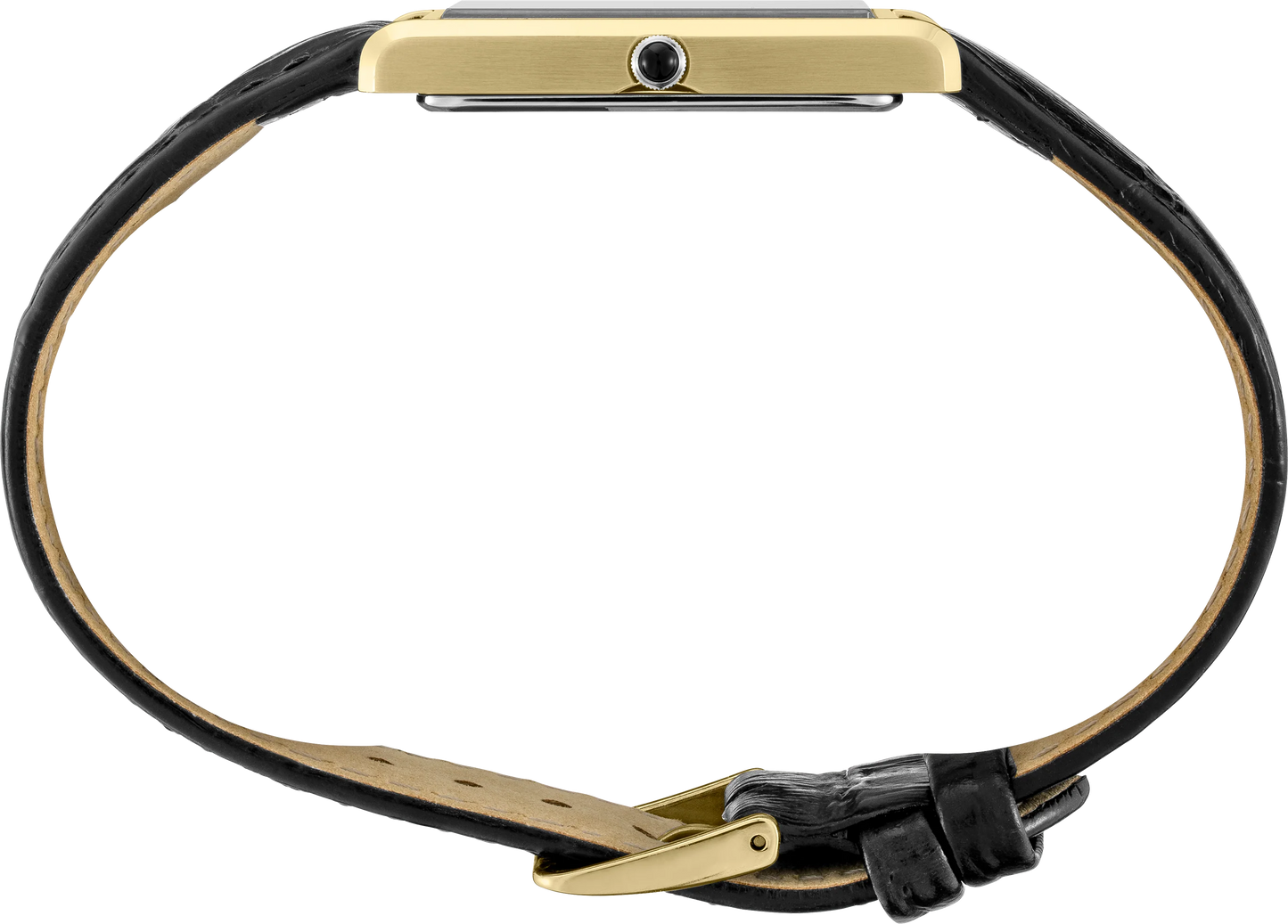 Seiko Essentials SWR052 – Unisex Rectangular Gold-Tone Stainless Steel Watch with White Dial & Black Croco-Embossed Leather Strap