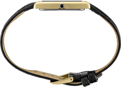 Seiko Essentials SWR052 – Unisex Rectangular Gold-Tone Stainless Steel Watch with White Dial & Black Croco-Embossed Leather Strap