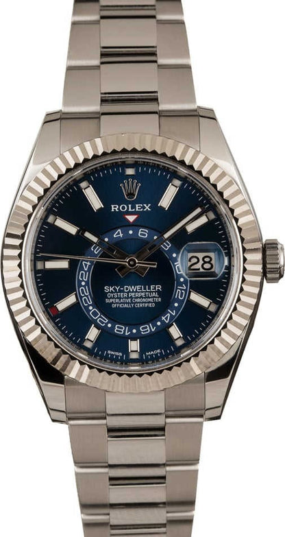 Rolex Sky-Dweller Blue Dial Fluted Bezel White Gold Stainless Steel Watch 326934BLSO