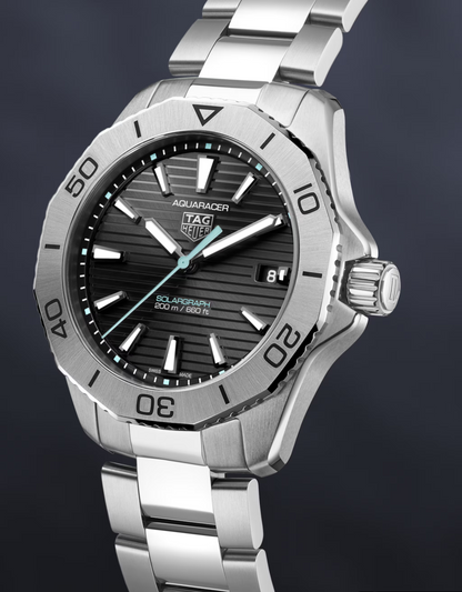 Tag Heuer Aquaracer WBP1114.BA0000 Men’s Solargraph 40mm Black Dial Quartz Watch – Stainless Steel Bracelet, 200M Water Resistant