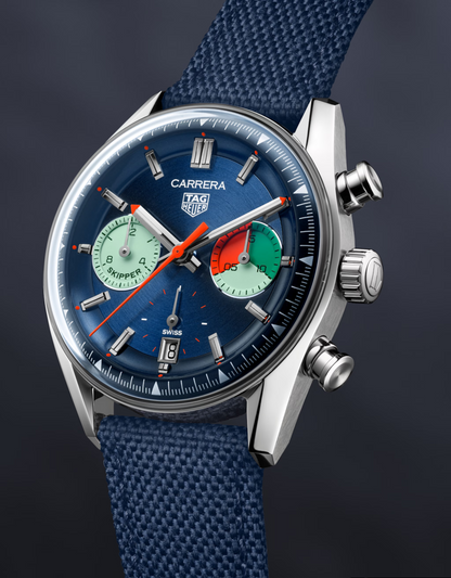 Tag Heuer Carrera Skipper CBS2213.FN6002 Men’s 39mm Blue Dial Automatic Chronograph Watch – Stainless Steel Case, Textile Strap, 80-Hour Power Reserve