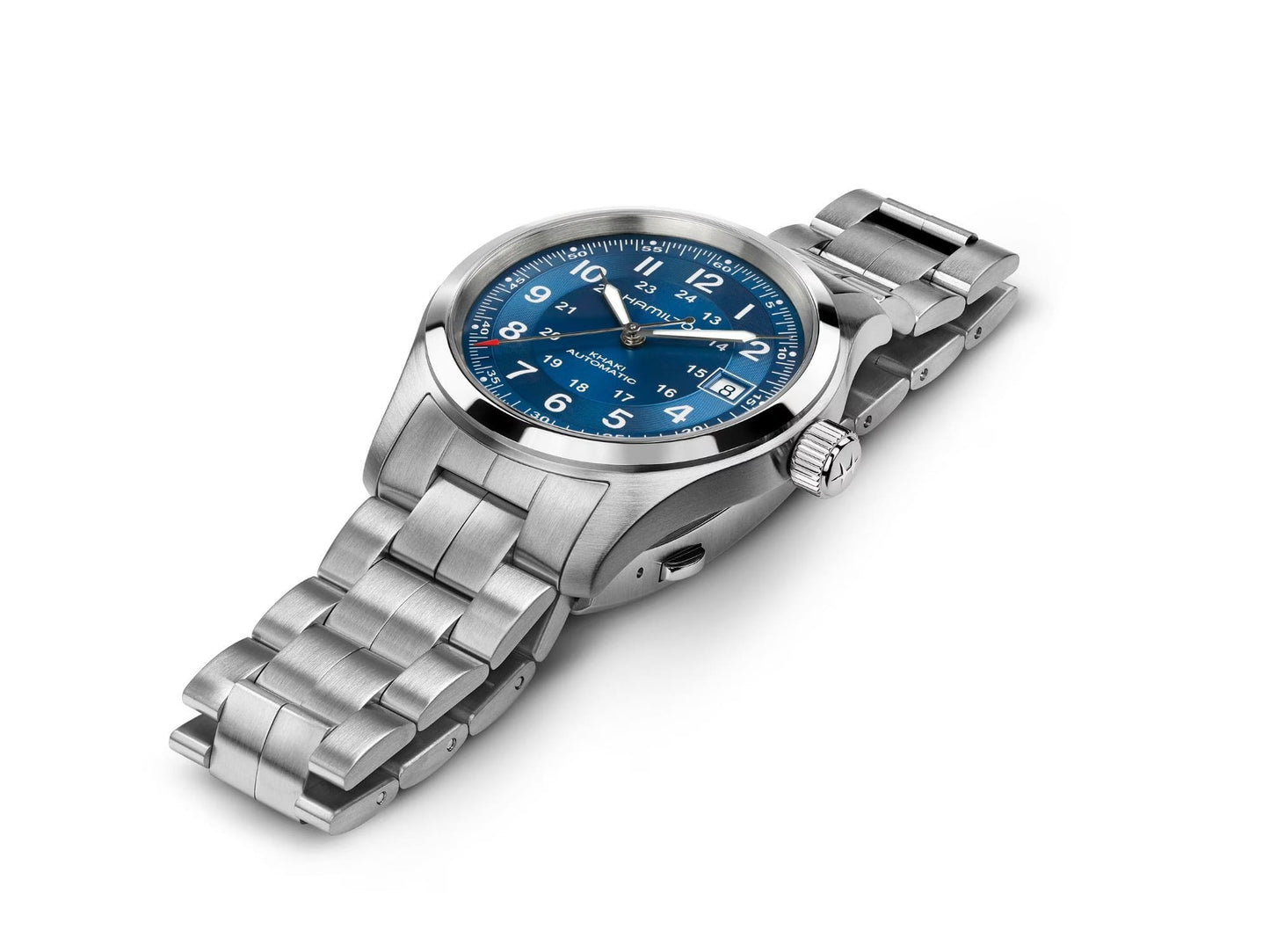 Hamilton Khaki Field Automatic Blue Dial 38mm Watch H70455140 – Stainless Steel Bracelet, Date Display, Calibre H-10, 80-Hour Power Reserve, 100M Water Resistance