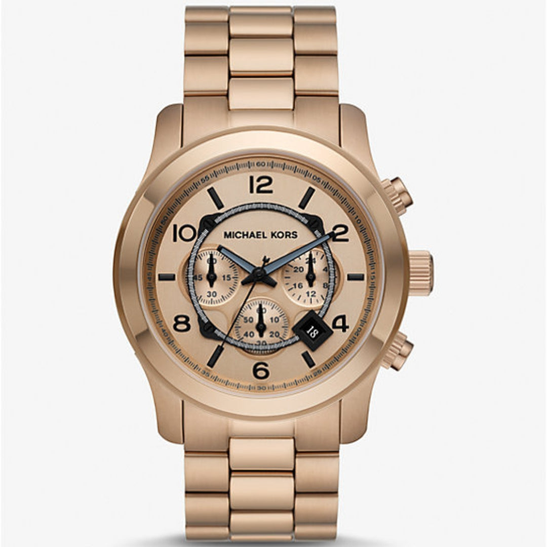 Michael Kors Runway Chronograph Quartz Beige Gold-Tone Dial Men's Watch MK9106 – Luxero Exclusive