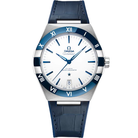 Omega Constellation White Dial Blue Ceramic Bezel Leather Strap 41mm Watch 131.33.41.21.04.001